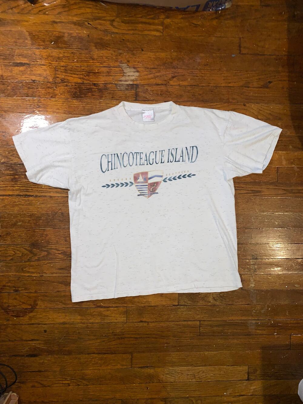 Vintage 90s Chincoteague Island Virginia T Shirt XL Oneita Power T Gray Nautical